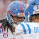 Ole Miss Rebels linebacker Princewill Umanmielen celebrates a stop in game against the Oklahoma Sooners