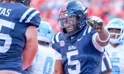 Ole Miss Rebels running back Kewan Lacy after a score against The Citadel in a game