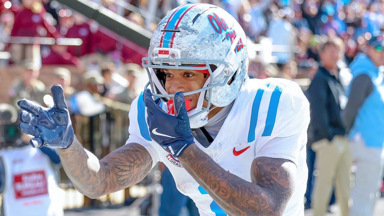 Ole Miss Rebels wide receiver Harrison Wallace in the Egg Bowl game against the Mississippi State Bulldogs
