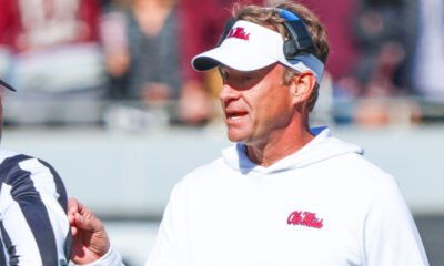 Ole Miss Rebels coach Lane Kiffin on the sidelines against the Mississippi State Bulldogs
