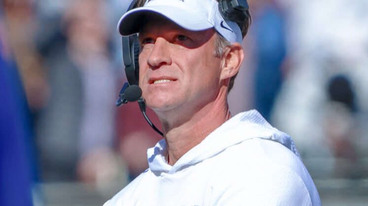 Ole Miss Rebels coach Lane Kiffin on the sidelines against the Mississippi State Bulldogs