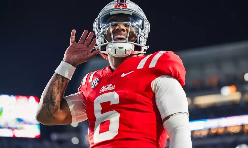 Ole Miss quarterback Trinidad Chambliss reacts after his touchdown run against South Carolina. | Ole Miss Athletics