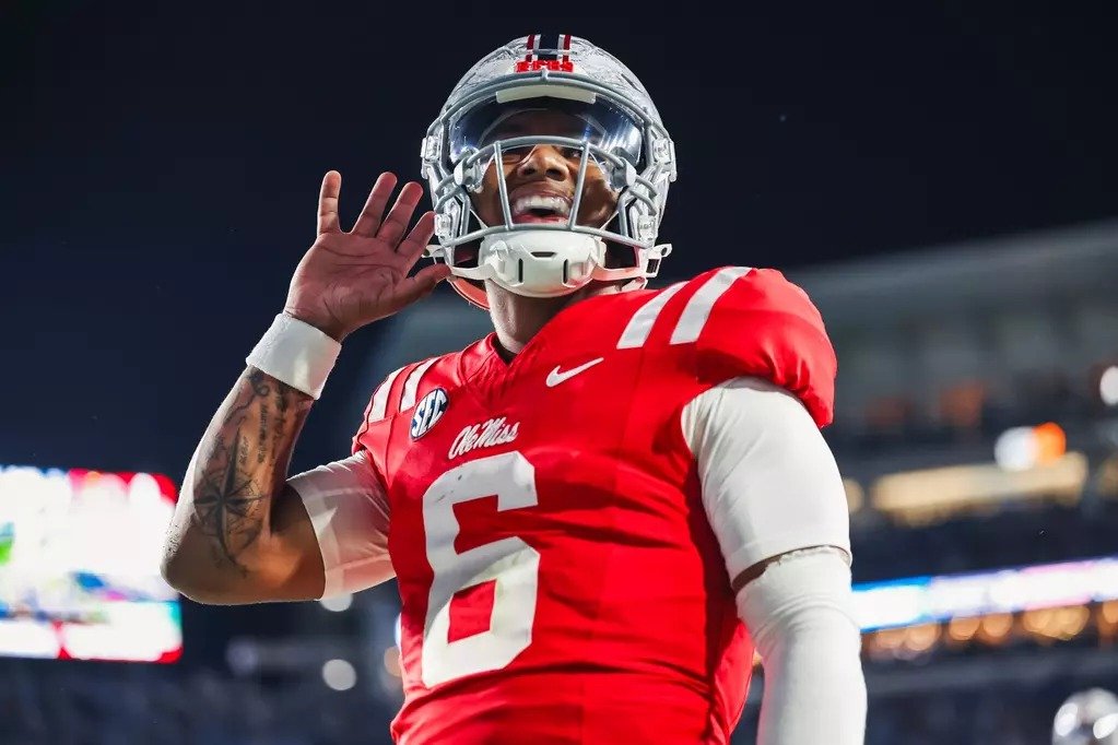 Ole Miss quarterback Trinidad Chambliss reacts after his touchdown run against South Carolina. | Ole Miss Athletics