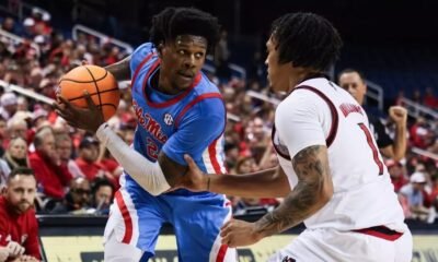 Ole Miss senior guard AJ Storr looks for an opening against NC State. | Ole Miss Athletics