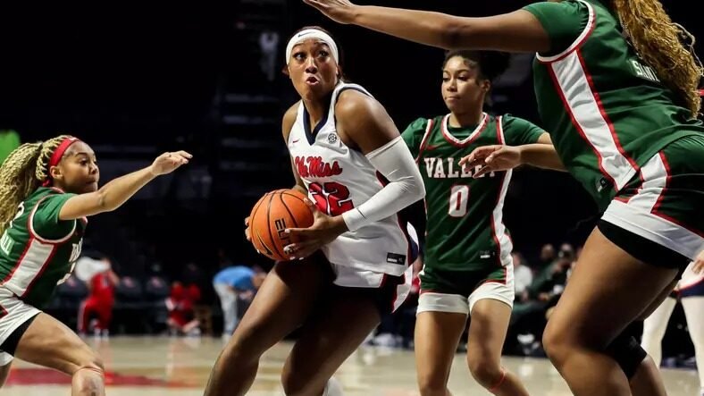 No. 15 Ole Miss senior Cotie McMahon drives the lane in a December game against Mississippi Valley State University. | Ole Miss Athletics