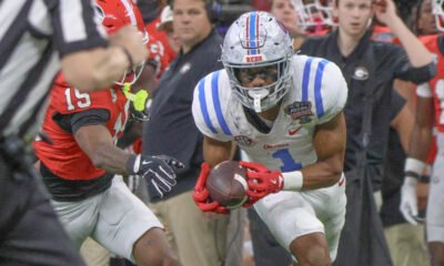 Ole Miss Rebels wide receiver De'Zhuan Stribling runs up field against the Georgia Bulldogs in the Sugar Bowl