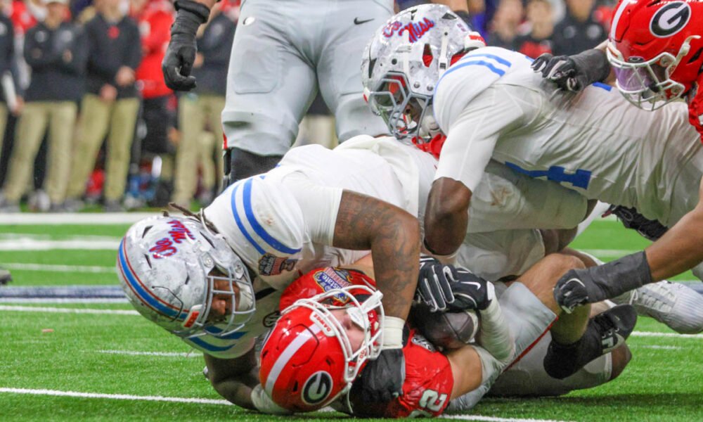 Ole Miss Rebels Kam Franklin on Georgia quarterback Gunner Stockton