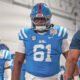 Ole Miss Rebels offensive lineman Delano Townsend walks down the ramp to take the field before the Fiesta Bowl