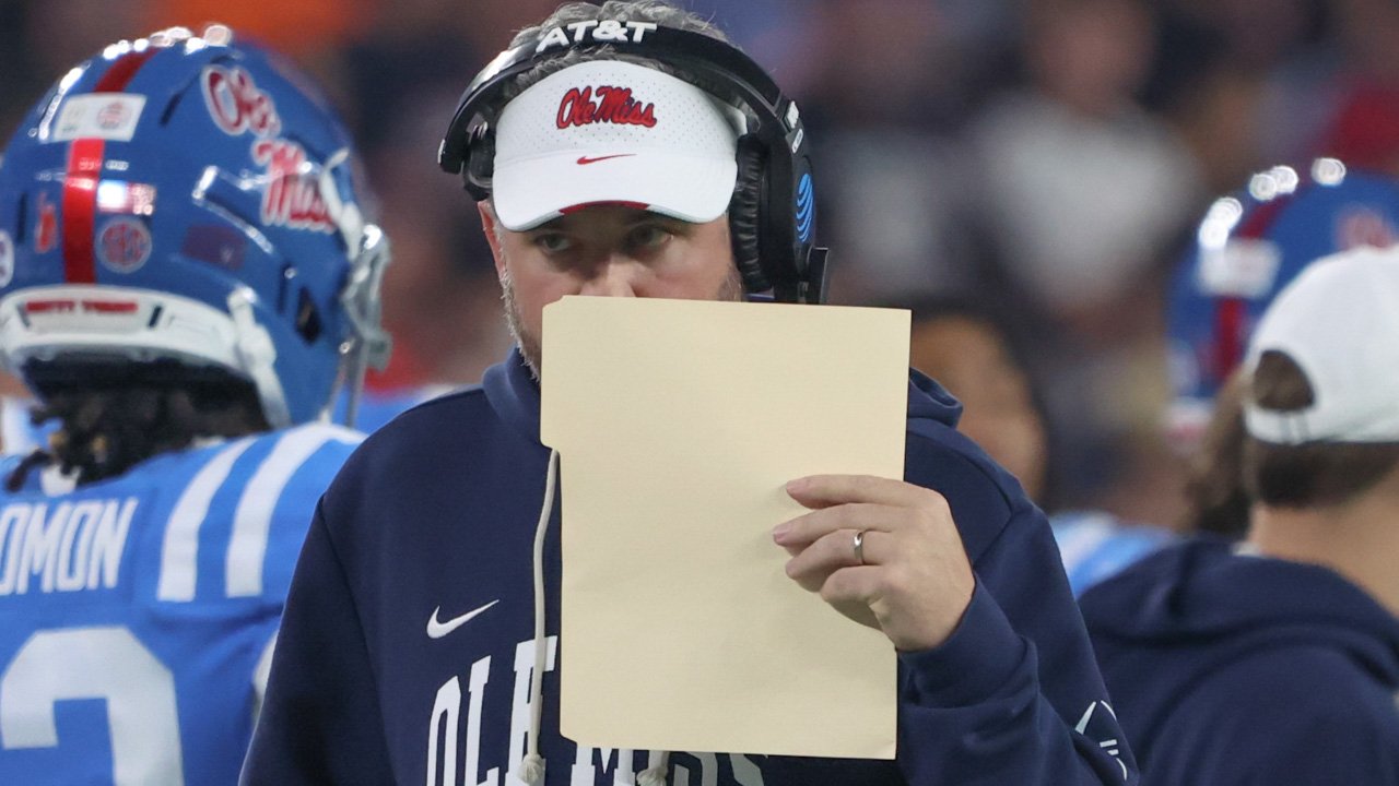 Ole Miss Rebels coach Pete Golding on the sidelines during game against the Miami Hurricanes