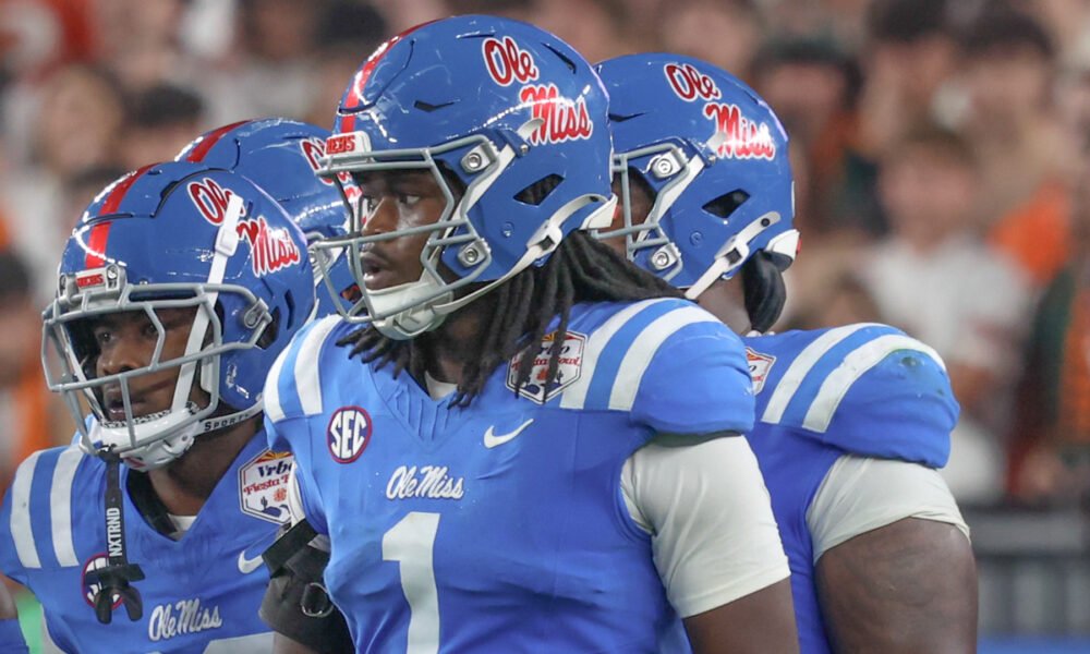 Ole Miss Rebels defensive lineman Princewill Umanmielen during Fiesta Bowl against the Miami Hurricanes