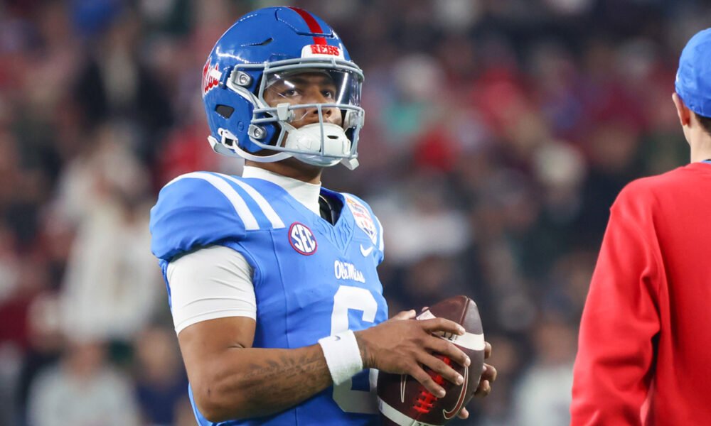 Ole Miss Rebels quarterback warming up before game against the Miami Hurricanes