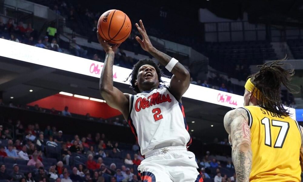 Ole Miss guard AJ Storr puts up a shot against Missouri in Saturday's SEC basketball game in Oxford. | Ole Miss Athletics