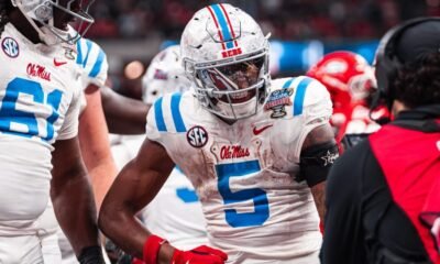 Ole Miss running back Kewan Lacy celebrates a touchdown in the CFP quarterfinal game against Georgia. | Ole Miss Athletics