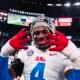 Ole Miss linebacker Suntarine Perkins celebrates a 39-34 win against Georgia in a CFP quarterfinal game in New Orleans. | Ole Miss Athletics