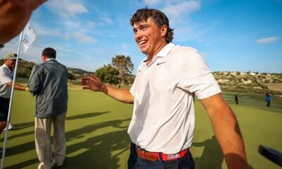 Ole Miss golfer Michael La Sasso celebrates a one-shot win to claim the NCAA Individual Championship last spring. | Ole Miss Athletics