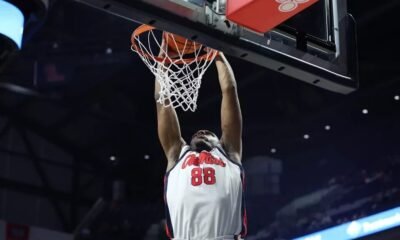 Ole Miss junior Augusto Cassiá throws down a slam dunk against Missouri. | Ole Miss Athletics