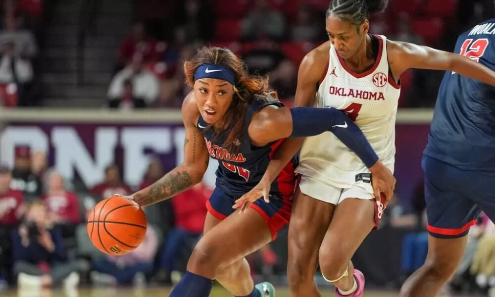 Ole Miss senior Cotie McMahon drives to the basket against Oklahoma. | Ole Miss Athletics