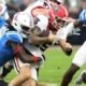 Georgia quarterback Carson Beck is sacked for a loss in the Rebels' 28-10 win during the 2024 season. | Ole Miss Athletics