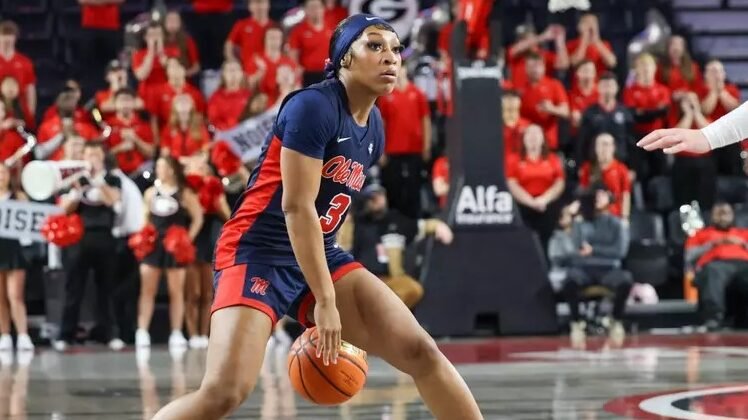 Ole Miss senior guard Kaitlin Peterson dribbles the ball during Sunday's loss to Georgia. | Ole Miss Athletics