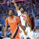 Ole Miss freshman Patton Pinkins watches his shot fall in against Auburn. | Ole Miss Athletics