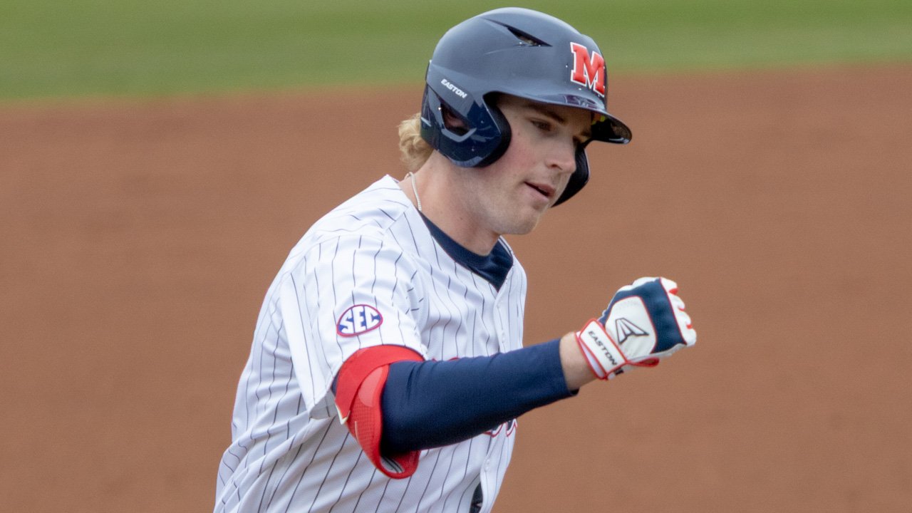 Ole Miss Rebels Daniel Pacella after hitting homer