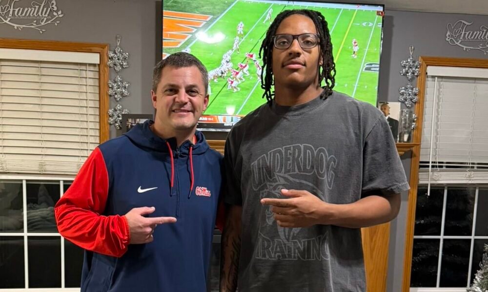 Ole Miss linebackers coach Jack Schoonover and EDGE Keysan Taylor. | Photo Credit: Kaysan Taylor/X