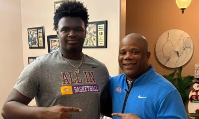 Sam Houston (La.) lineman Albert Simien with Ole Miss coach Frank Wilson. | Photo Credit: Albert Simien/X
