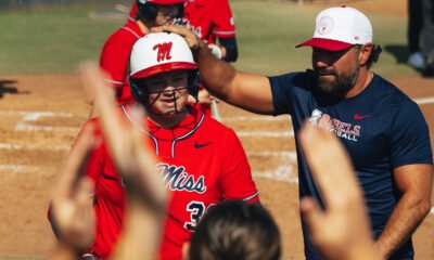 Ole Miss freshman Madi George celebrates her first collegiate home run during Friday's game against CSUN. | Ole Miss Athletics