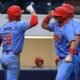 Ole Miss players celebrate Tristan Bissetta's home run against Jackson State at Swayze Field. | Ole Miss Athletics