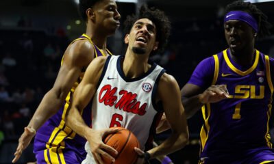 Ole Miss guard Ilias Kamardine drives to the basket during Wednesday's game against LSU. | Ole Miss Athletics