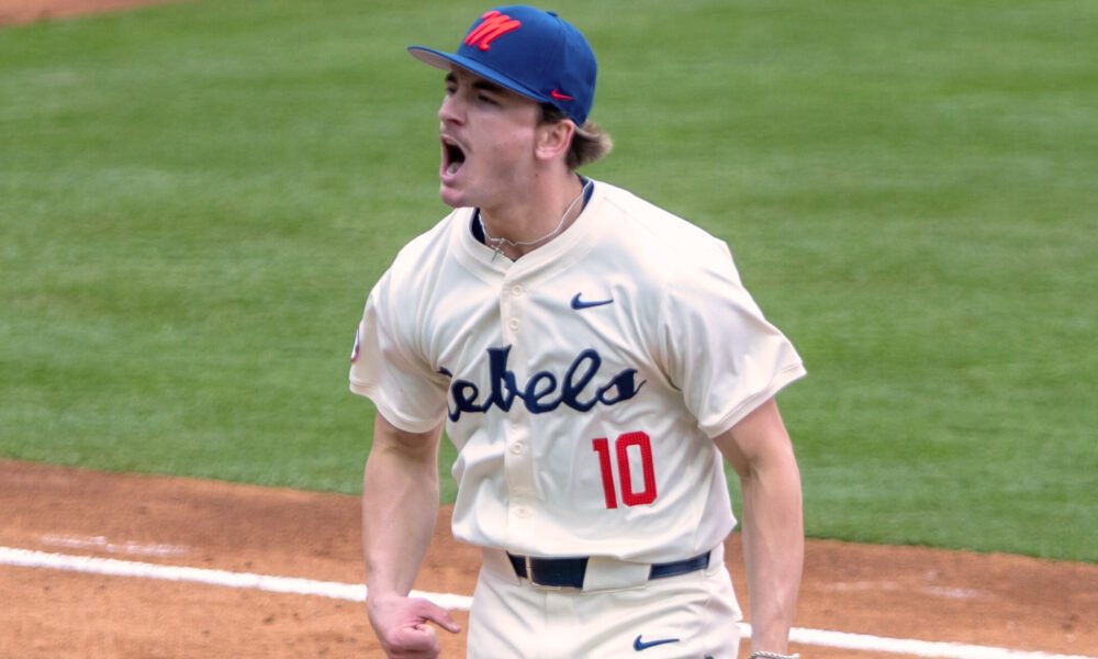 Ole Miss pitcher Cade Townsend reacts to a strikeout in Saturday's game against Missouri State. | Dylan Cohron/HottyToddy.com