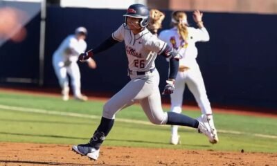 Ole Miss junior Laylonna Applin rounds the bases Monday against Miami. | Ole Miss Athletics