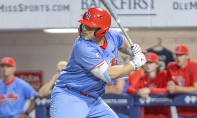 Ole Miss first baseman Will Furniss waits for a pitch during Wednesday's game against North Alabama. | Dylan Cohron, HottyToddy.com
