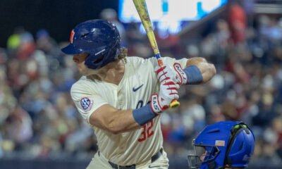 Ole Miss outfielder Tristan Bissetta at bat against then-No. 15 Kentucky at Swayze Field. | Dylan Cohron, HottyToddy.com Images