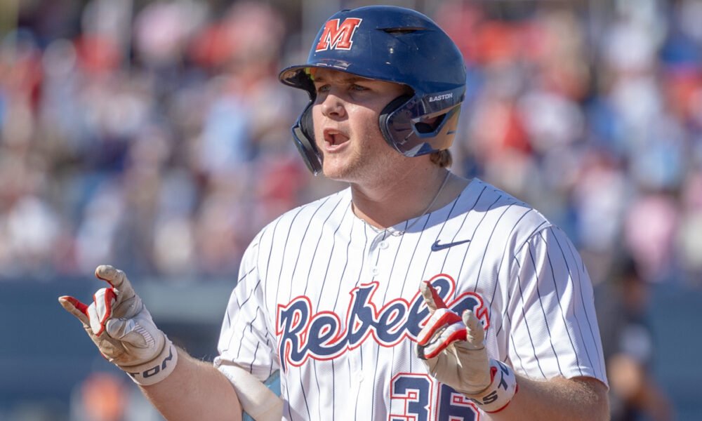 Ole Miss first baseman Will Furniss reacts during a SEC game against No. 15 Kentucky. | Dylan Cohron, HottyToddy.com Images