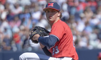 Ole Miss pitcher Hudson Calhoun started Saturday's game against Mississippi State at Swayze Field. | Dylan Cohron, HottyToddy.com Images