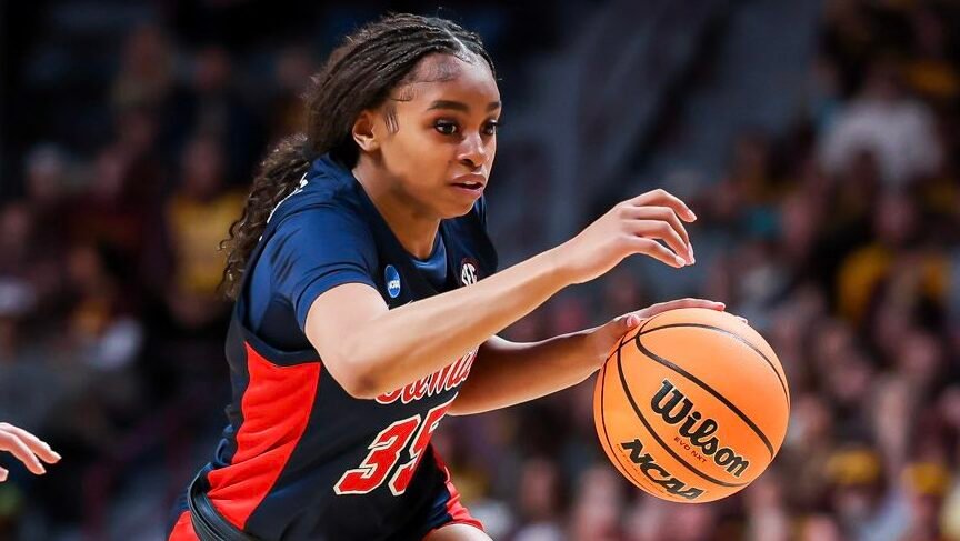 Ole Miss guard Tianna Thompson drives the lane against Minnesota in a second round NCAA Tournament game. | Ole Miss Athletics