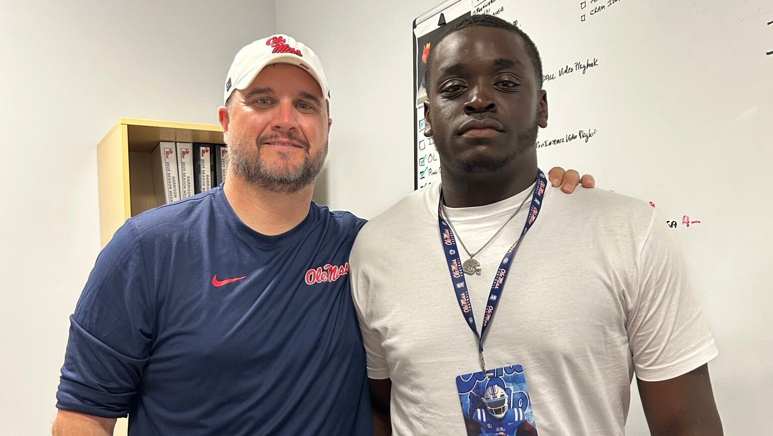 Ole Miss offensive line coach John Garrison with Antonio Keefer during Keefer's visit to Oxford last week. | Photo credit: Antonio Keefer/X