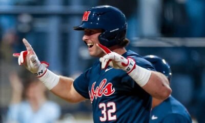 Ole Miss outfielder Tristan Bissetta crosses home plate after hitting a home against Kentucky at Swayze Field. | Ole Miss Athletics