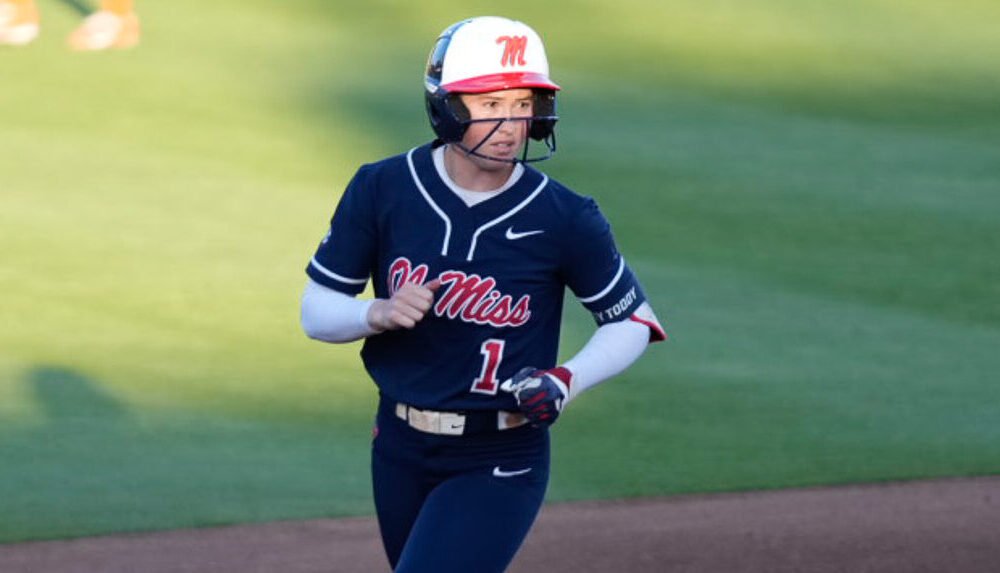Ole Miss' Mackenzie Pickens rounds the bases after her solo home run against No. 2 Texas on Friday. | Ole Miss Athletics