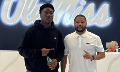 Louisville (Miss.) defensive lineman Mitchell Turner with Ole Miss defensive line coach Randall Joyner on Tuesday. | Mitchell Turner/X