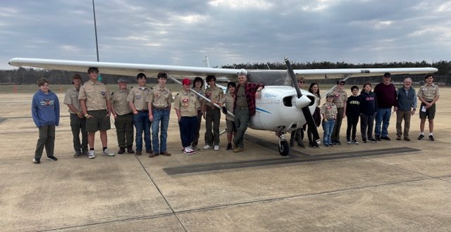 Scouts are ready to take to the skies for the Aviation merit badge at the University-Oxford Airport.