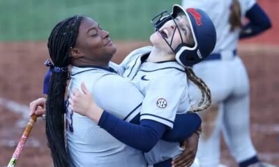 Ole Miss softball players celebrate during Wednesday's 5-1 win against Louisiana Tech. | Ole Miss Athletics