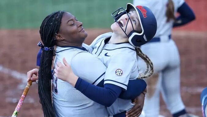 Ole Miss softball players celebrate during Wednesday's 5-1 win against Louisiana Tech. | Ole Miss Athletics
