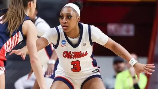 Ole Miss senior Kaitlin Peterson guards a Gonzaga player in a NCAA Tournament first-round game. | Ole Miss Athletics