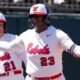 Ole Miss senior Taylor Roman celebrates a home run against No. 2 Texas. | Ole Miss Athletics