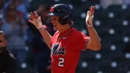 Ole Miss outfielder Brett Moseley reaches home plate after a home run Saturday against Ohio State. | Ole Miss Athletics