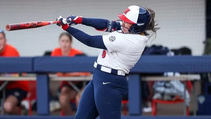 Ole Miss sophomore Persy Llamas hits a home run against UT-Martin. | Ole Miss Athletics