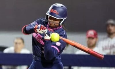 Ole Miss sophomore Persy Llamas swings at a pitch during game two Friday against Alabama. | Ole Miss Athletics