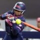 Ole Miss sophomore Persy Llamas swings at a pitch during game two Friday against Alabama. | Ole Miss Athletics